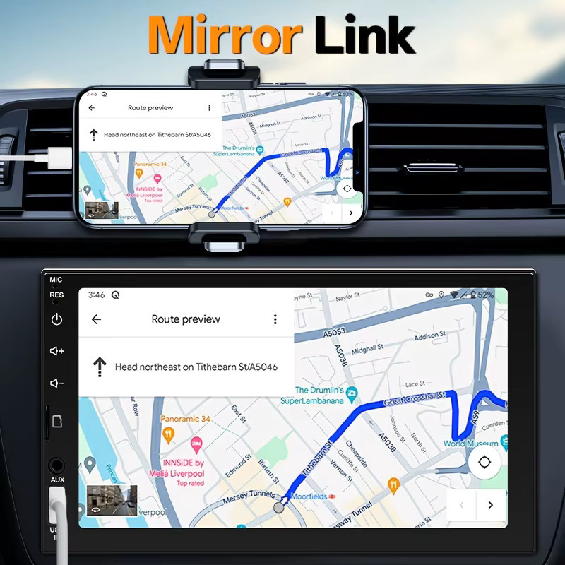 HIPPCRON Auto-MP5-Radio 2-DIN-Multimedia-Player mit 7-Zoll-Touchscreen, CarPlay und Android Auto, FM-Radio, AUX, USB, Schwarz - Bild 3
