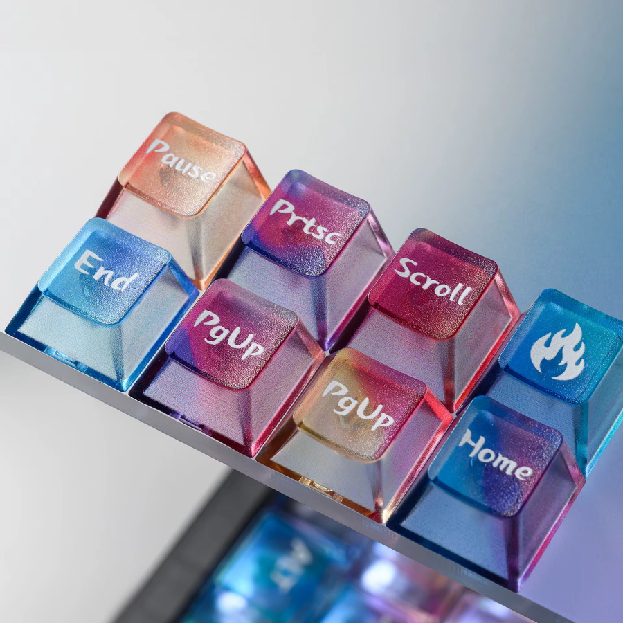 KUXM Farbverlauf-Tastenkappen im Afterglow-Stil, 5-seitig mattiert und durchscheinend, PC-Material, OEM-Profil mit 3D-Pad-Druck für mechanische Tastaturen, Multicolour - Bild 2