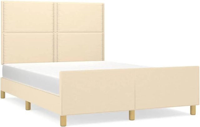 vidaXL Bettgestell mit Kopfteil aus Stoff und massivem Lärchenholz in Beige, B/T/H: 140 x 200 x 146 cm - Bild 1