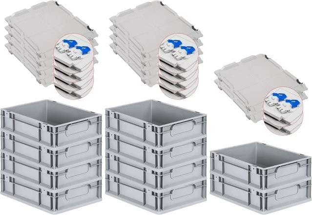 PROREGAL Spar Set 10x Eurobox Nextgen Economy mit Scharnierdeckel und blauen Schiebeschnappverschlüssen, Farbe: Blau/Grau, H x B x T: 12 x 30 x 40 cm, 11 Liter - Bild 1