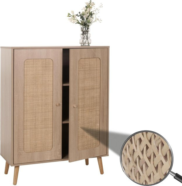 Highboard MCW-M38 Kommode mit Kubu Rattan in Braun, B/T/H: 106 x 41 x 80 cm - Bild 1