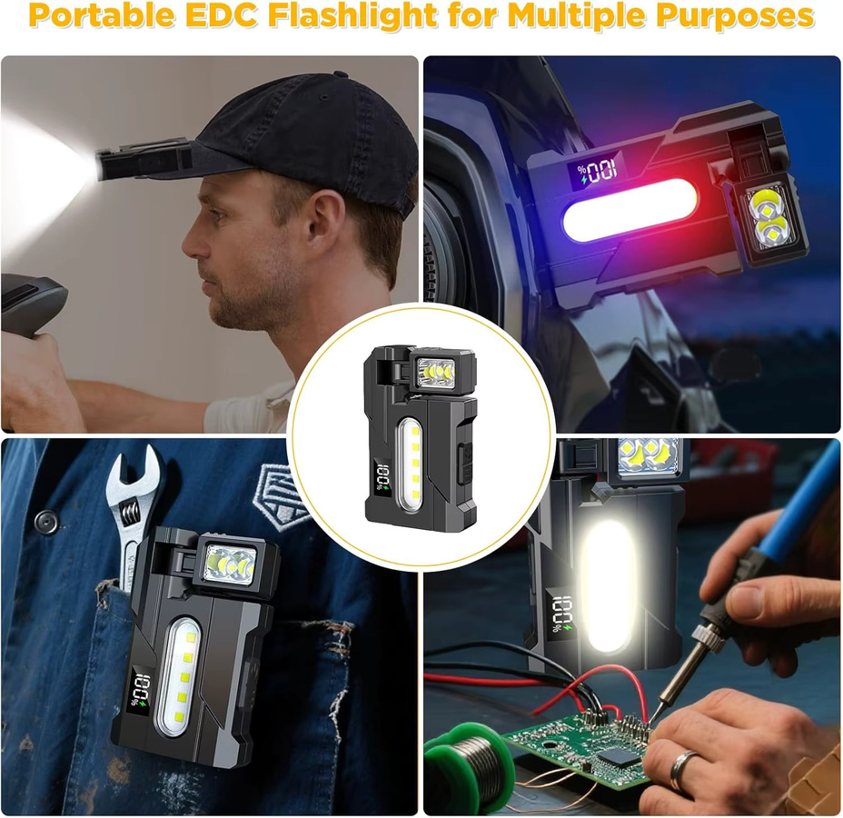 XIWANGFIRE EDC-Taschenlampe in Schwarz mit 900 Lumen, USB wiederaufladbar, Dual-Licht mit 7 Modi, Magnet und Clip für Notfälle - Bild 5