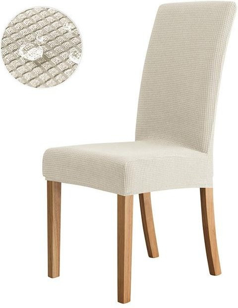 Yiran Furniture Stretch-Jacquard Stuhlbezug für Esszimmerstühle, schmutzabweisend, Beige - Bild 1