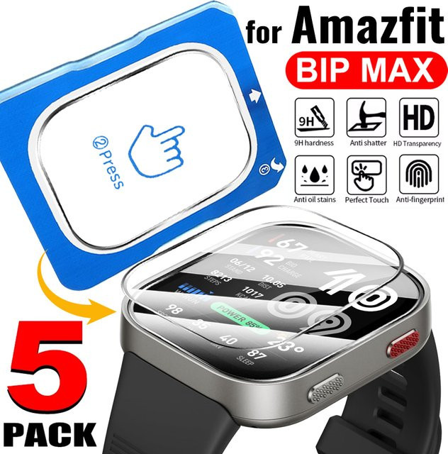 Amazfit Bip Max Displayschutzfolie aus gehärtetem Glas mit Installationsset, transparent, 9H kratzfest - Bild 1