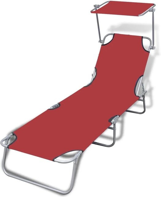 vidaXL Klappliege mit Sonnendach und verstellbarer Kopfstütze aus pulverbeschichtetem Stahl und UV-beständigem Polyester in Rot - Bild 1