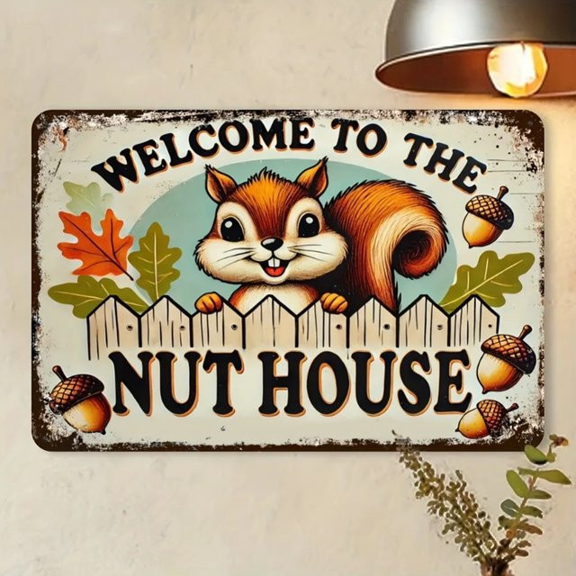 Potdemiel Aluminiumschild Welcome to Nut House mit Eichhörnchen für die Herbstgartendekoration, Breite: 20 cm, Höhe: 20 cm - Bild 1