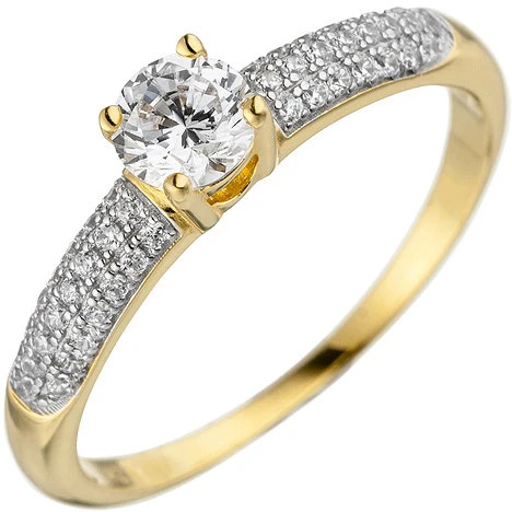 Colfem Ring 925 Silber, gold vergoldet, Zirkonia, Damen, Ringgröße 56 - Bild 1