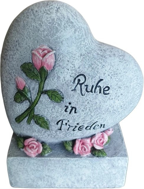Relaxdays Grabschmuck Herz aus Polyresin in Grau, B/T/H: 17 x 13 x 8 cm - Bild 1