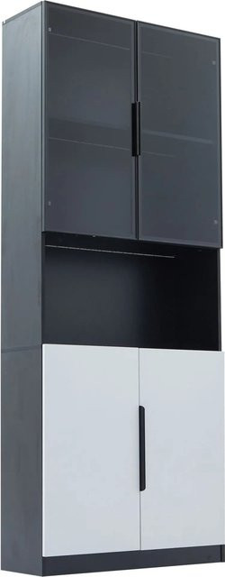 okwish Vitrine mit Glastüren und LED-Beleuchtung in Weiß, B/T/H: 80 x 30 x 200 cm - Bild 1