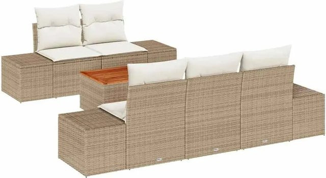 6-tlg. vidaXL Garten-Sofa-Set aus Poly-Rattan in Beige mit Kissen und Gartentisch - Bild 1