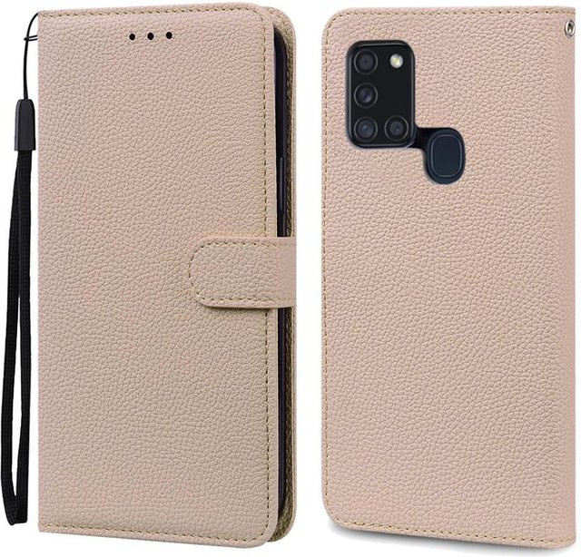 Samsung Galaxy A21S Brieftasche Leder Flip Hülle mit weicher Silikonhülle in Beige für Modell A217F - Bild 1