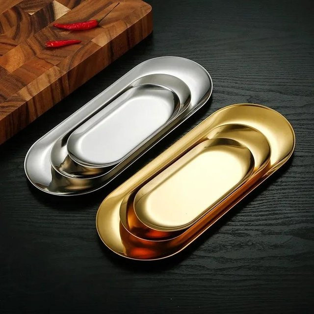 Yiran Furniture Serviertablett aus Edelstahl in Silber, Durchmesser: 18 cm, Breite: 18 cm, Tiefe: 8,5 cm - Bild 1