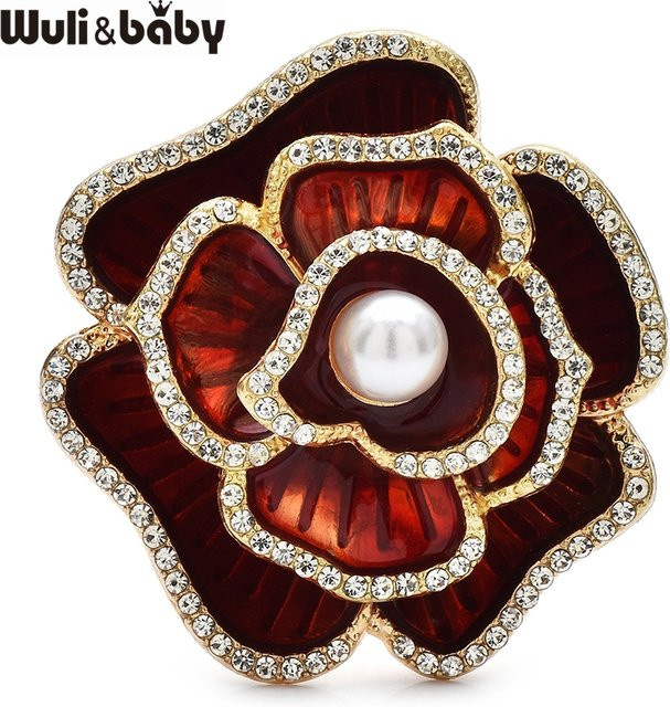 Wuli&baby Brosche, Kamelienblüten, Emaille, Perle, Damen, Gold - Bild 1