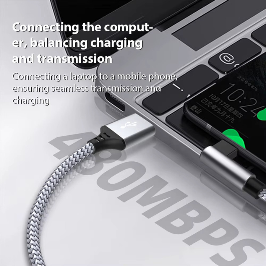USB-C Winkelkabel Typ-C geflochtenes Schnellladekabel 6A in Schwarz - Bild 4