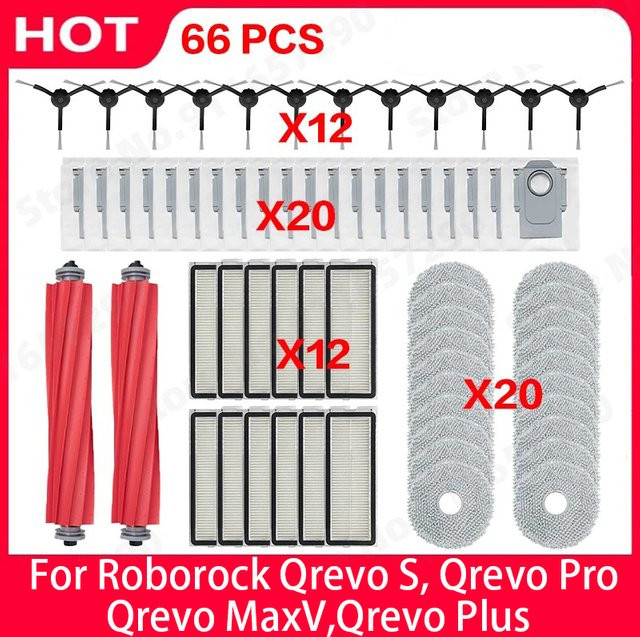 Roborock Ersatzteil-Set für Qrevo S, Qrevo Pro, Qrevo MaxV und Qrevo Plus in Multicolour mit Hauptbürste, Seitenbürste, Filter, Wischpad, Tuch und Staubbeutel - Bild 1