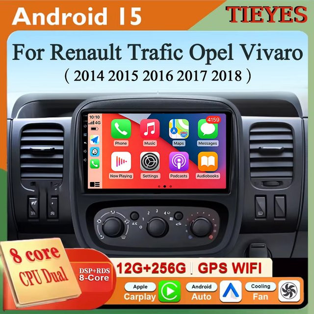 TIEYEZ Android 16 Autoradio mit Carplay und Navigation für Renault Trafic und Opel Vivaro B, Schwarz - Bild 1