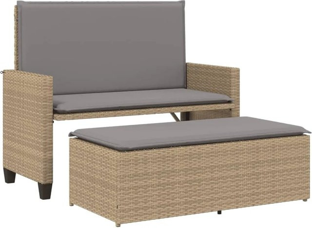 vidaXL Gartenbank aus PE-Rattan mit Hocker und Sitzkissen in Beige - Bild 1