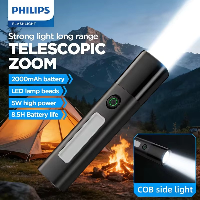 Philips Tragbare Taschenlampe mit 5W Leistung, 2000mAh Akku und COB-LED in Schwarz - Bild 4