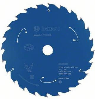 Bosch Expert for Wood Kreissägeblatt mit 24 Zähnen, Durchmesser: 184 mm, Bohrung: 20 mm, Carbide Tipped, Blau - Bild 1