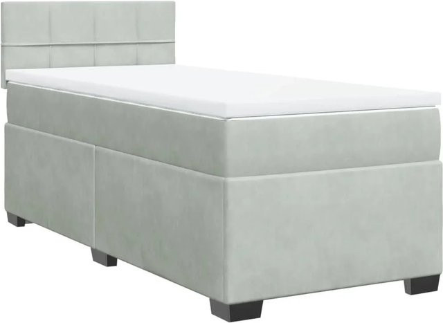 vidaXL Boxspringbett mit Matratze in Hellgrau aus Samt mit USB-Ladeport und Unterbettbeleuchtung B/T/H: 80 x 200 cm - Bild 1