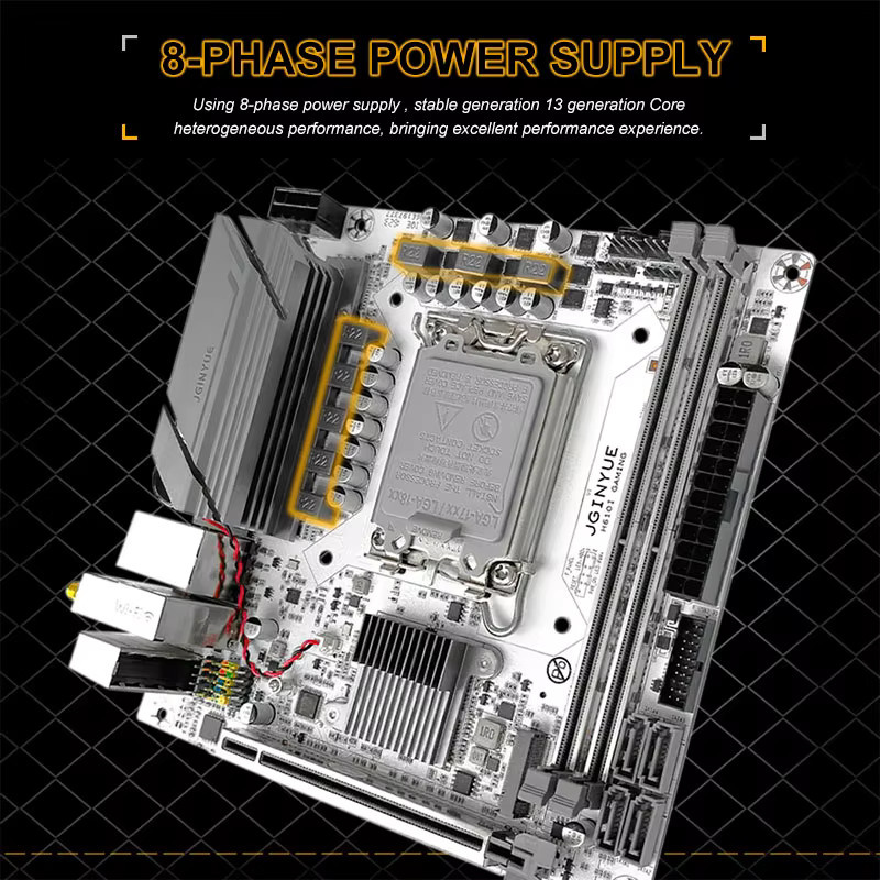 JGINYUE H610 Mini-ITX Motherboard LGA1700 für Intel Core i3/i5/i7/i9 Prozessoren der 12. und 13. Generation, Dual-Channel DDR4, Dual M.2 NVMe, Schwarz - Bild 3