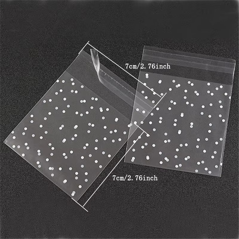 100 Stück transparente Cellophan-Plastiktüten mit gepunktetem Design und selbstklebendem Verschluss zum Verpacken von Süßigkeiten, Keksen und Geschenken - Bild 5