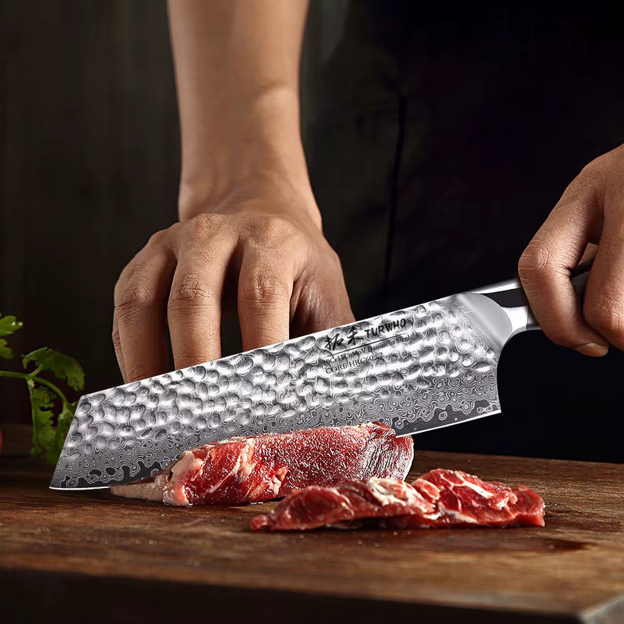 TURWHO Bunka-Messer im japanischen Stil aus 67-lagigem Damaststahl, Kiritsuke-Kochmesser in Silber mit Holzgriff, Länge: 19,05 cm - Bild 3