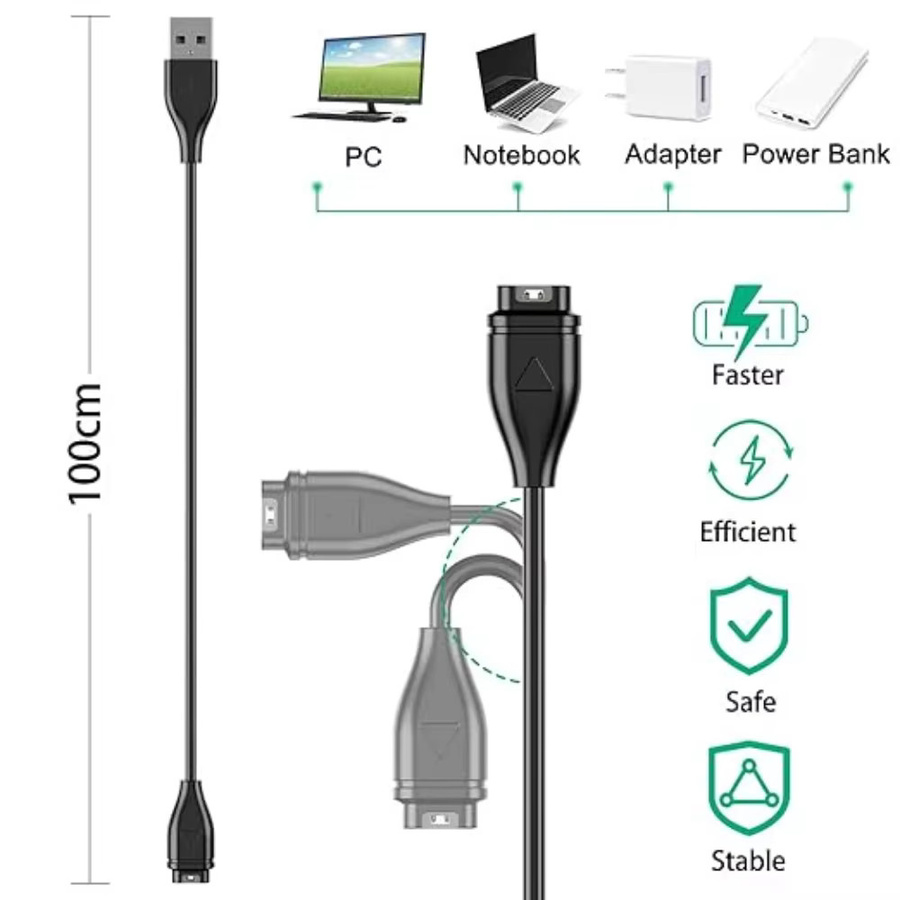 2er-Pack Ersatzladegerät kompatibel mit Garmin Smartwatch USB Ladekabel in Schwarz - Bild 4