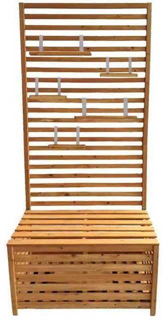 Gartentruhe Divit GR1 aus Tannenholz mit Regalen und integrierter Bank in Braun, B/T/H: 80 x 40 x 170 cm - Bild 1