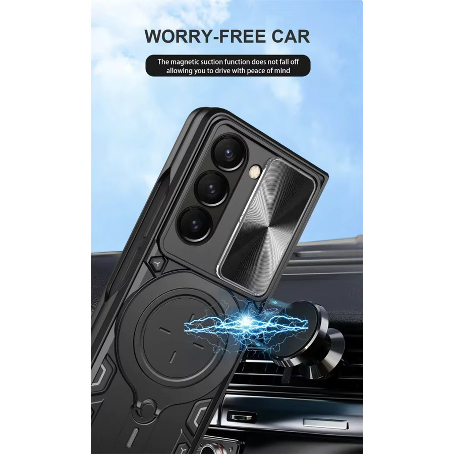 Magnetische 360 Grad rotierende Rüstungshülle für Samsung Galaxy Z Fold 7, 6, 5 5G mit Autohalter-Ring und Kameraschutz in Schwarz oder Lila - Bild 3