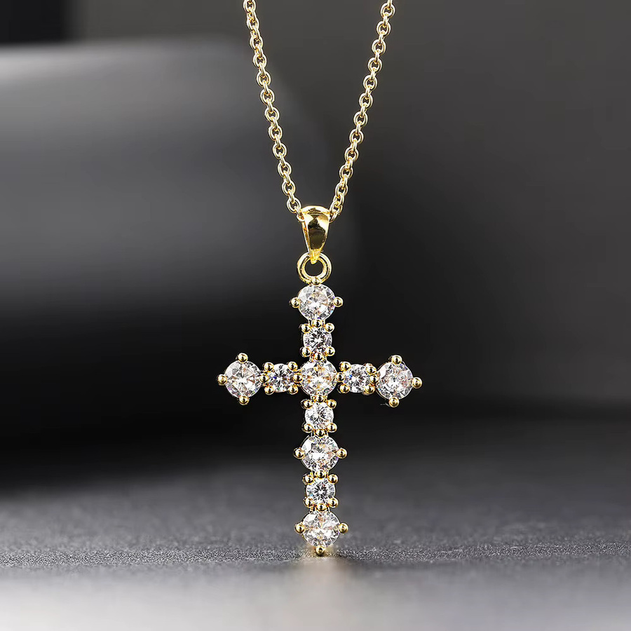 ZHOUYANG Halskette Kreuz, Gold, Zirkonia, Unisex - Bild 3