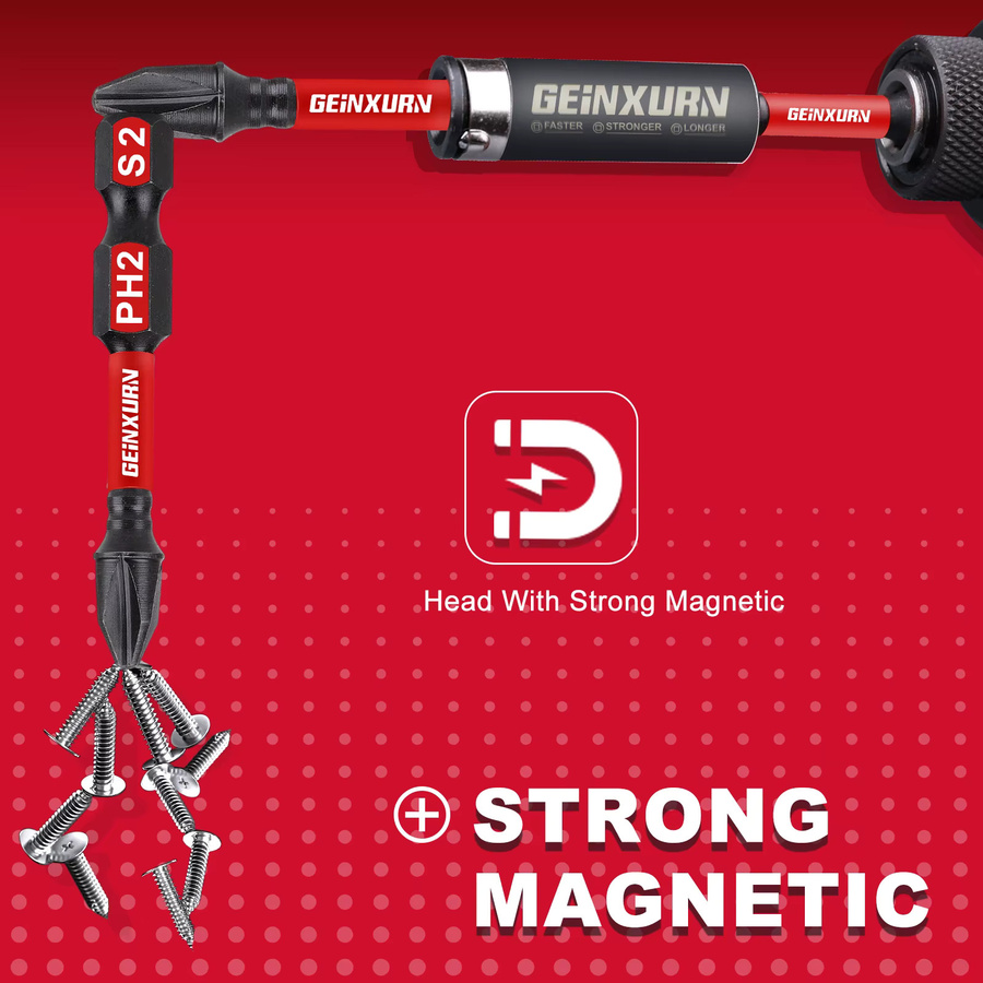 Geinxurn Impact Magnetic Pozidriv Bit-Set aus S2-Stahl mit Sockel, Kreuzschlitz-Schraubendreher-Bits Pozidriv #2 und #2 - Bild 1