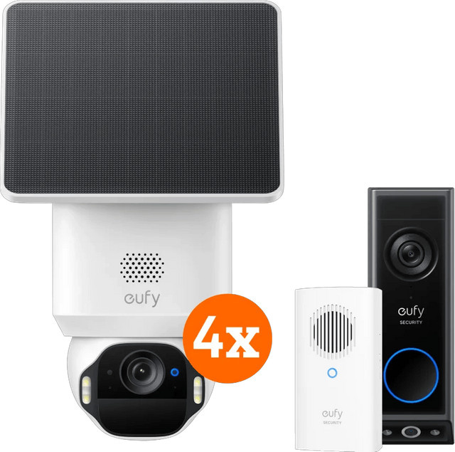 eufy Security Set: 4x SoloCam E42 WLAN-Überwachungskameras, Video Doorbell E340 und Chime in Weiß - Bild 1