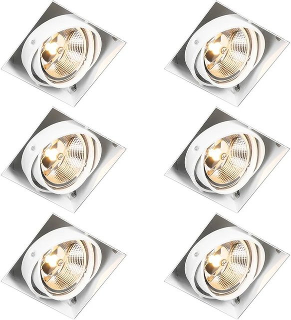 QAZQA Set mit 6 verstellbaren Einbaustrahlern GU10 AR111 Trimless in Weiß - Bild 1