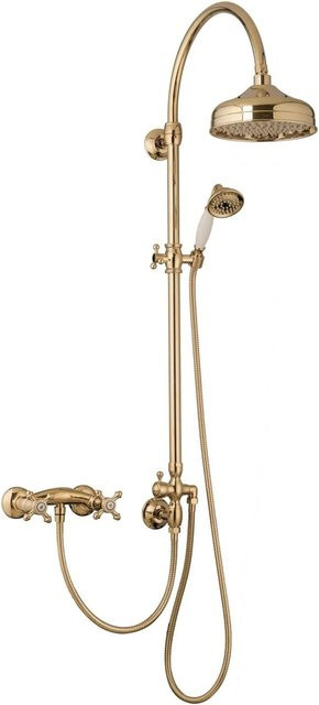 PaulGurkes Duschset Gold Aufputz Duschsystem mit Regendusche und Handbrause im Nostalgie Retro Design - Bild 1