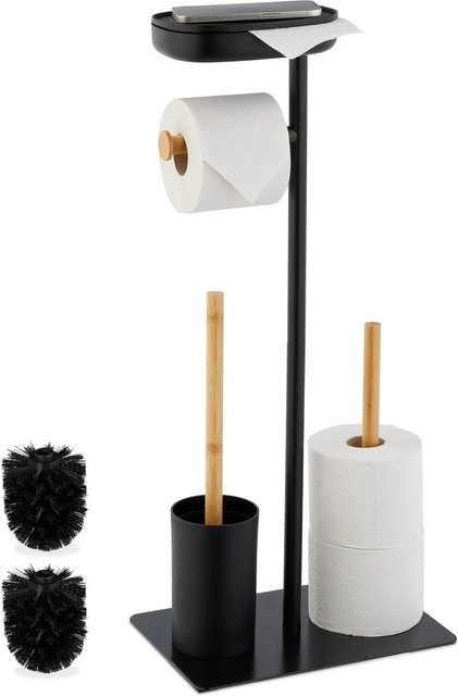 Relaxdays WC Garnitur aus Bambus und Eisen in Schwarz und Natur, freistehend, H x B x T: 66,5 x 30 x 20 cm - Bild 1