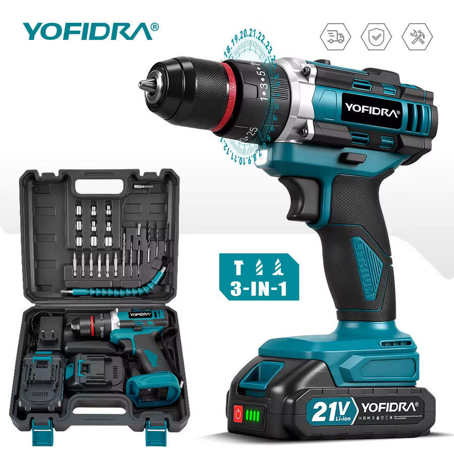 YOFIDRA 3-in-1 Akku-Schlagbohrmaschine mit 25+3 Drehmomentstufen für Makita 18-21V Akkus - Bild 7
