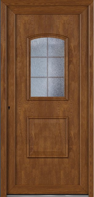 Roro Haustür OKE 1101 Kunststoff in Weiß-Golden Oak mit DIN Links, B: 100 cm, H: 210 cm - Bild 1