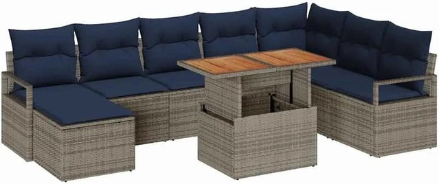 vidaXL Garten Essgruppe 9-teilig aus Poly-Rattan und Akazienholz in Grau und Marineblau - Bild 1
