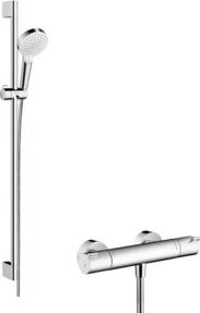 Hansgrohe Brausesystem Crometta mit Thermostat und Handbrause, weiß/chrom, Höhe: 90 cm - Bild 1