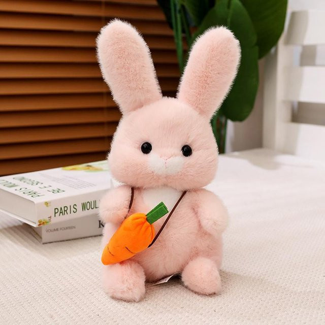 Yiran toy Kawaii Cartoon Langhaarige Karotten-Hase, Plüschtier Puppe Kissen, Schwarz Braun Rosa - Bild 1