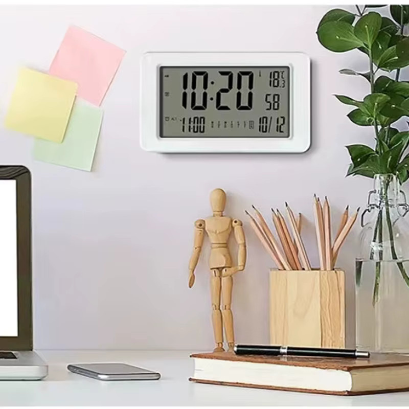 LOVOCK Digitaler Wecker mit Temperatur, Kalender und Wochenanzeige als Desktop-Wanduhr für Schlafzimmer, Büro oder Badezimmer in Schwarz oder Weiß - Bild 2