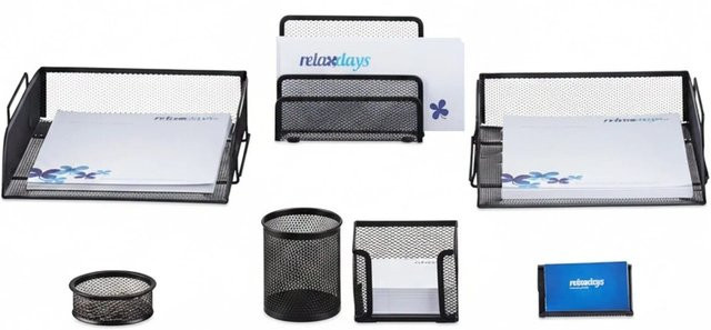 Relaxdays Schreibtisch Organizer Set aus Metall in Schwarz, 7-teilig - Bild 1