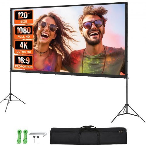 VEVOR Projektionsleinwand mit Stativ, 120 Zoll, 16:9, 4K und 1080 HD, weiß - Bild 1