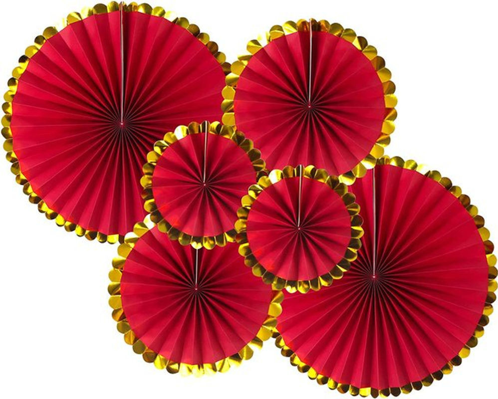 6er Set Hängende Papierblumen in Rot und Gold für Hochzeiten, Geburtstage und Weihnachtsdekoration - Bild 1
