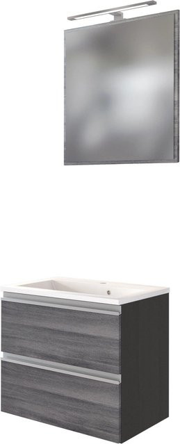 Held Möbel Gäste-Waschtisch-Set Neapel 2-tlg mit beleuchtetem Spiegel in Eiche Rauchsilber und Graphitgrau, Breite: 60 cm - Bild 1