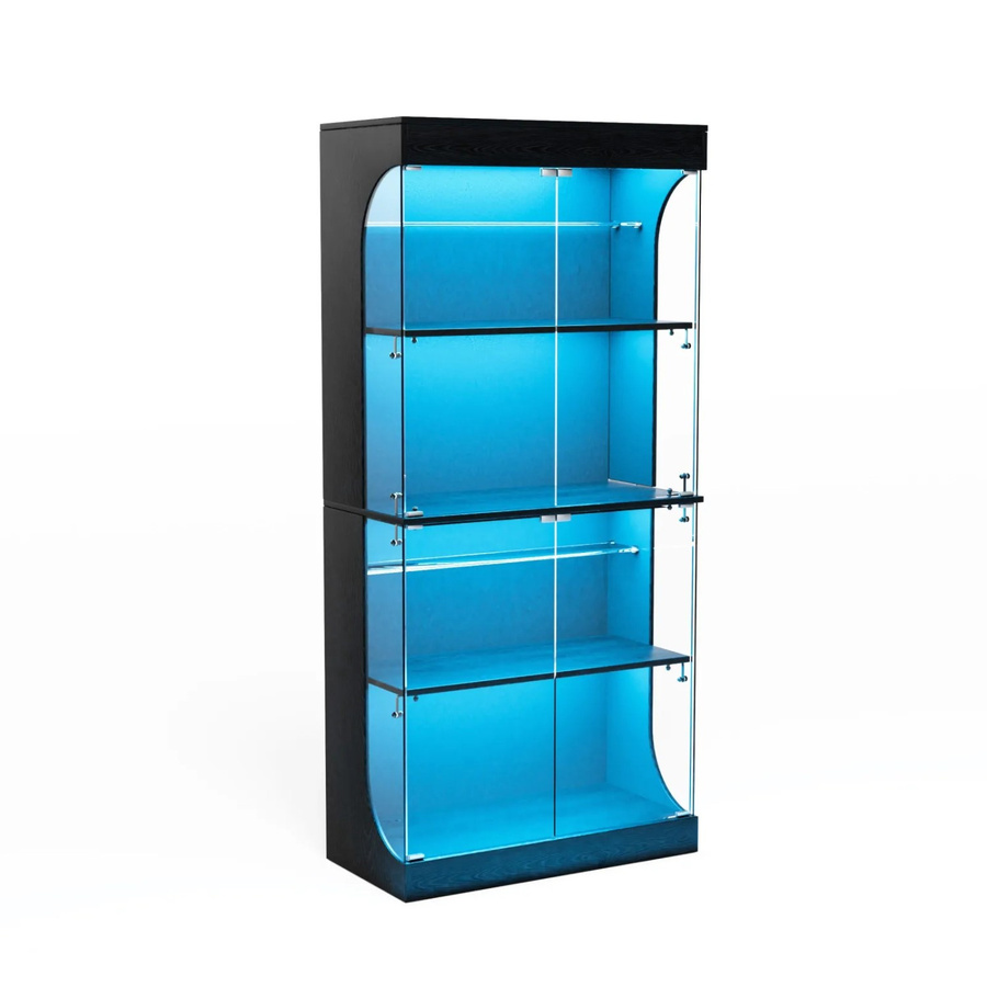 PXloue Glasvitrine Schwarz mit LED-Beleuchtung und Ladestation, B/T/H: 80 x 35 x 165 cm - Bild 2