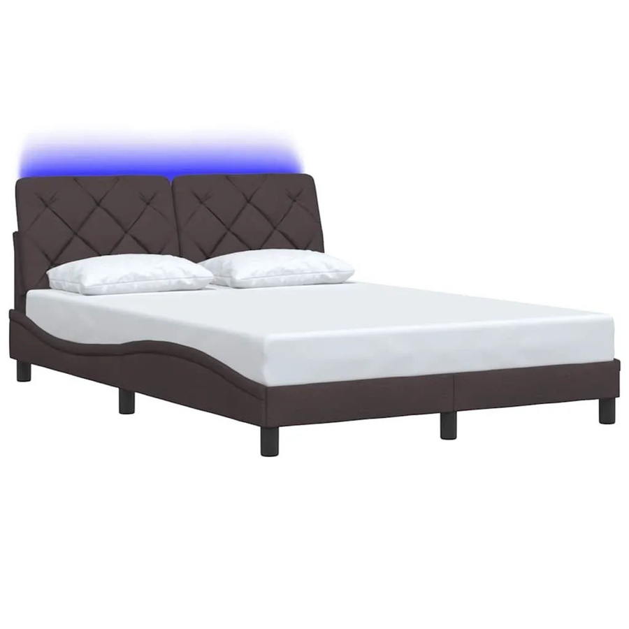 vidaXL Bettgestell mit LED und USB-Ladeanschluss aus Stoff in Dunkelbraun, B/T: 140 x 200 cm - Bild 2