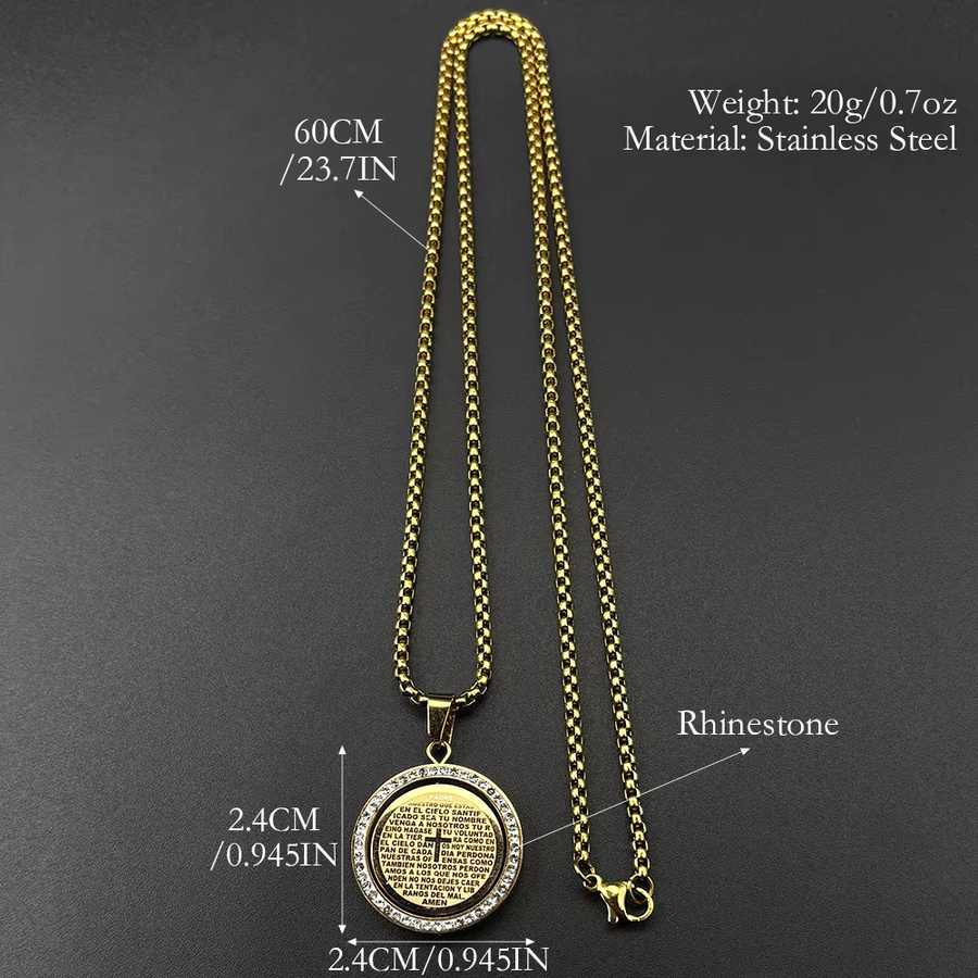AFAWA Halskette mit Gebetsanhänger, Edelstahl, Kristall, Gold, Unisex - Bild 3