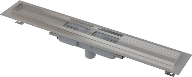 Alcadrain APZ1101 Low Duschrinne mit Rand, senkrechter Abfluss, Farbe: Silber, Länge: 750 mm - Bild 1